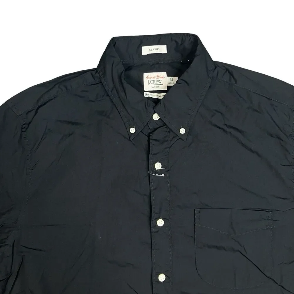 J Crew Button Black Down Shirt Mens M Black Long Sleeve Cotton Secret Wash BJ706